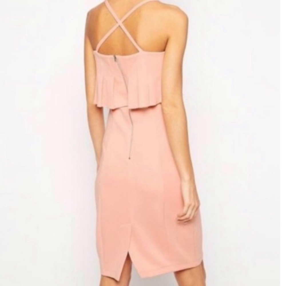 Lavish Alice Blush Ruffle Top Crossback Strap Dress Size 2 - Picture 7 of 8
